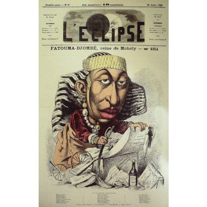 L'ECLIPSE-1868/27-FATOUMA DJOMBE REINE de MOHELY-André GILL