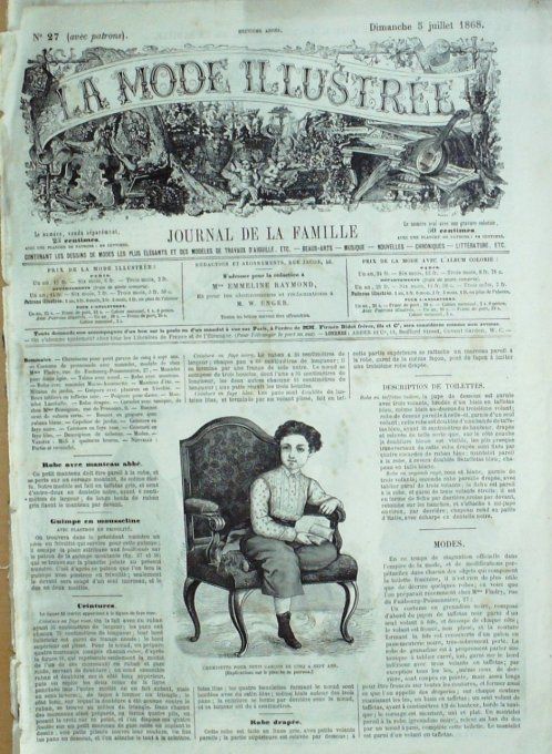 Journal Mode illustrée 1868 # 27 Chemisette de garçon