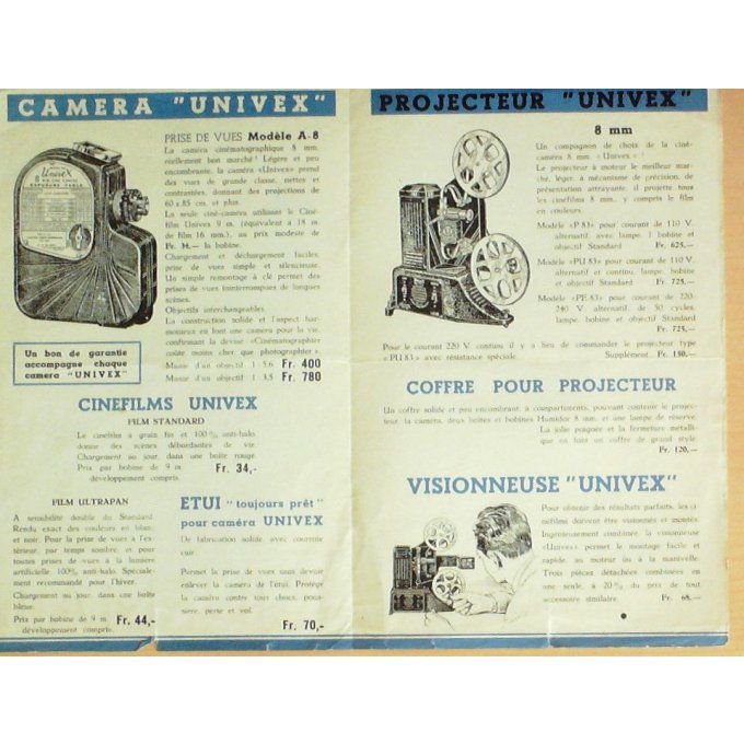 Catalogue UNIVEX caméroa projecteur 1936