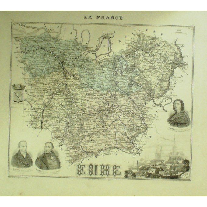 Carte Eure (27) Evreux Graveur Lecoq Waltner Barbier 1868