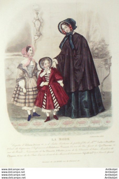 Gravure La mode 1851 #  1 (aquarelle old Fashion plate)