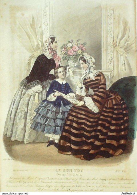Gravure Mode Le Bon Ton 1853 20 # 27 (aquarelle old fashion plate)