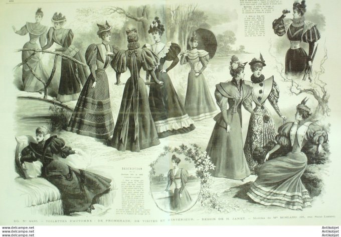 Gravure de mode Revue de la mode Gazette NB (maison Moslard) Toilettes dames