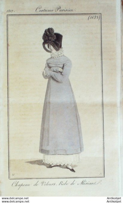Gravure Mode Costume Parisien 1817 # 1632 (eau forte old Fashion plate
