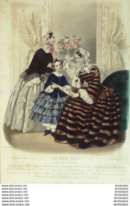 Gravure Mode Le Bon Ton 1853 20 # 27 (aquarelle old fashion plate)