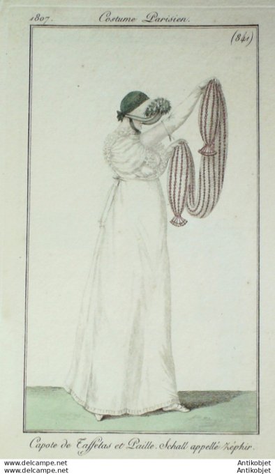Gravure de mode Costume Parisien 1807 n° 841 Schall appelé Zéphir