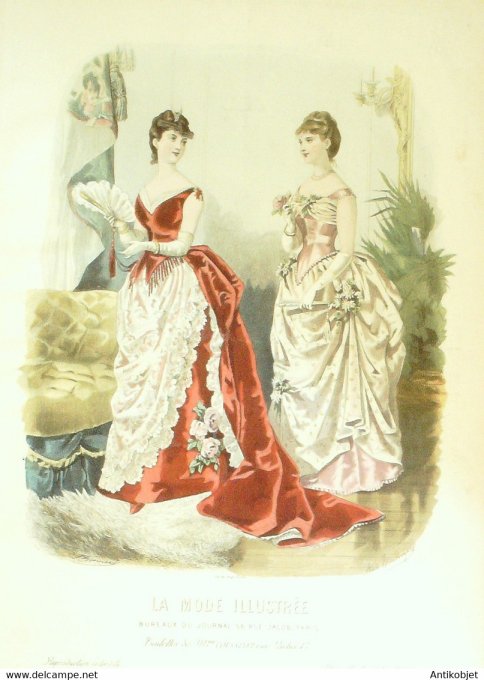 Gravure de mode La Mode illustrée 1885 n°51 (Maison Coussinet)
