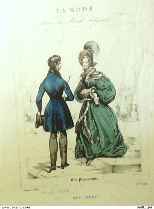 Gravure La mode 1836 # 489 (aquarelle old Fashion plate)