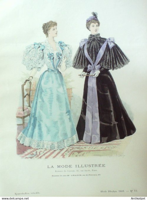 Gravure Mode illustree 1895 # 13 (Old Fashion plate) RARE