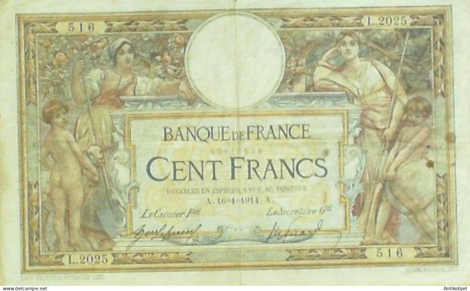 Billet Banque de France 100 francs Luc Olivier Merson A.16=1=1914 TTB