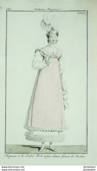 Costume Parisien 1813 # 1356 Robe et pardessus garnis