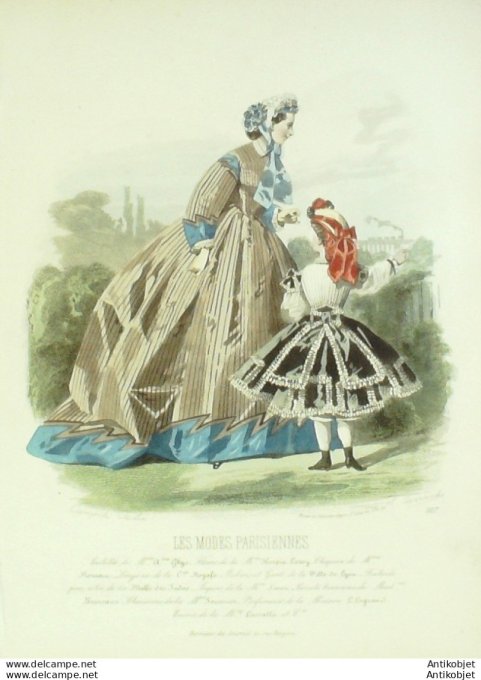 Gravure Les Modes Parisiennes 1863 #1117 Robes tissu & velours Maison Ghys