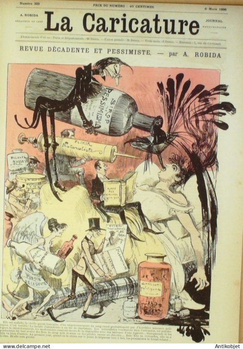 La Caricature 1886 #323 Revue décadente noire Halles centrales Robida