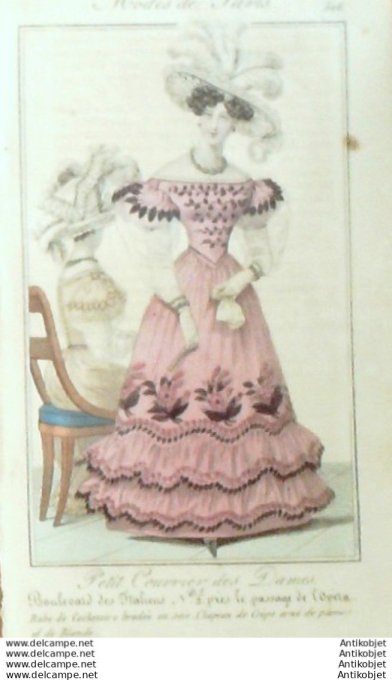 Gravure Mode Courrier des Dames 1826 #  506 (eau forte old Fashion plate)