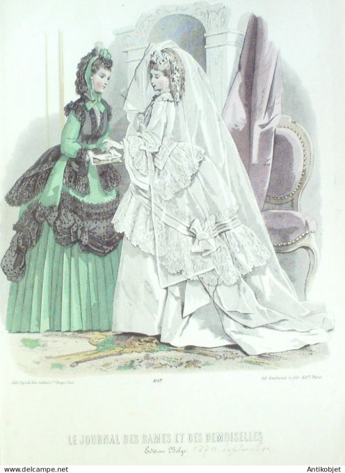 Gravure Mode J.Dames & Demoiselles 1862 # 975 (Old Fashion plate)