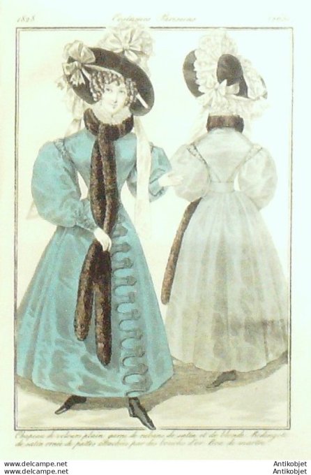 Costume Parisien 1828 # 2650 Redingote de satin ornée de pattes