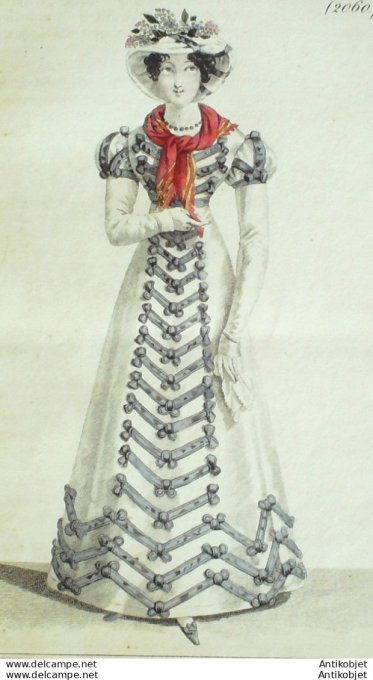 Costume Parisien 1822 # 2060 Robe de Mérinos garnie de pattes