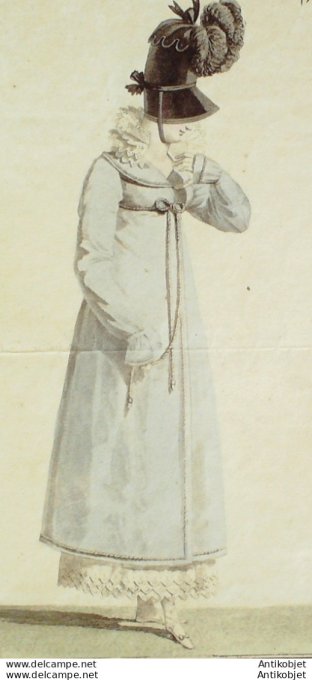 Gravure de mode Costume Parisien 1813 n°1357 Redingote de soie à Schall