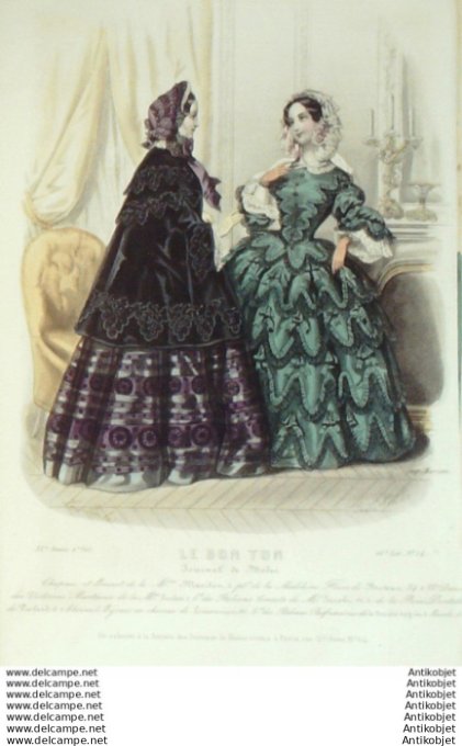 Gravure Mode Le Bon Ton 1853 20 # 24 (aquarelle old fashion plate)