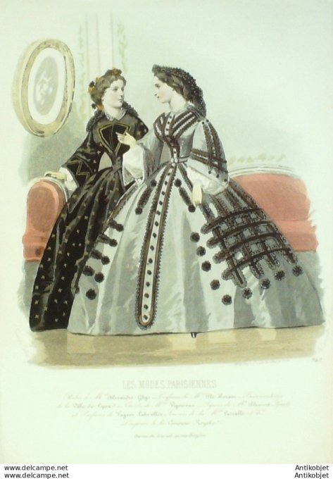 Gravure Les Modes Parisiennes 1861 # 943 Robes coton Maison Ghys