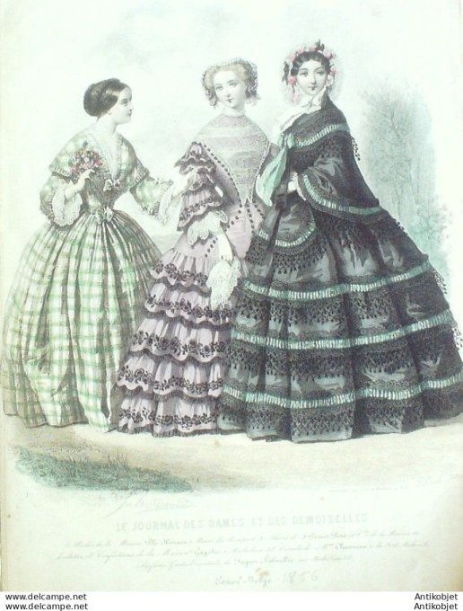 Gravure Mode J.Dames & Demoiselles 1854 # 395 (Old Fashion plate)