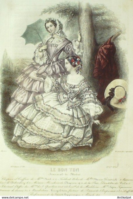 Gravure Mode Le Bon Ton 1855 21 # 12b (aquarelle old fashion plate)
