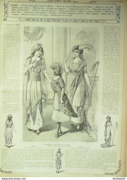 La Mode illustrée journal 1910 n° 52 Toilettes Costumes Passementerie