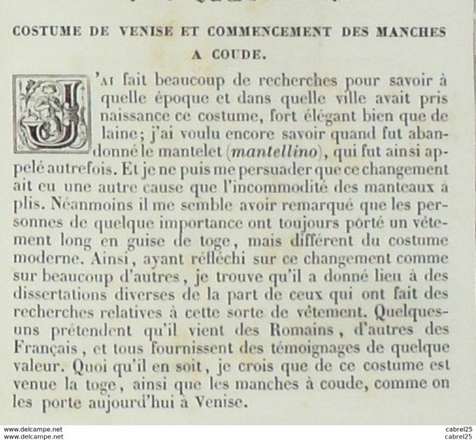 Italie VENISE Habits à manches à coude vénitiens 1859