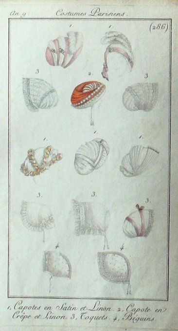 Gravure Mode Costume Parisien 1801 an   9 # 286 (eau forte old Fashion plate