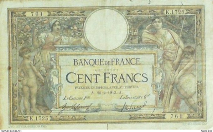 Billet Banque de France 100 francs Luc Olivier Merson A.20=2=1913 TTB