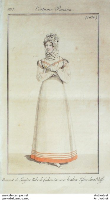 Gravure de mode Costume Parisien 1817 n°1636 Robe de cachemire avec bordure
