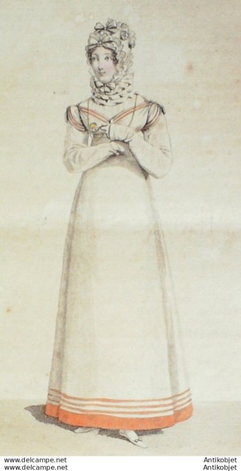 Gravure de mode Costume Parisien 1817 n°1636 Robe de cachemire avec bordure