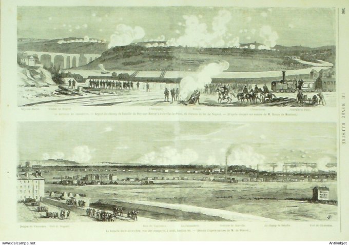 Le Monde illustré 1870 n°713 Champigny (94) Gare aux bœufs & Montmély Moulin-Saquet Orléans (45)