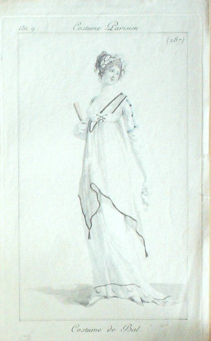 Gravure Mode Costume Parisien 1801 an   9 # 287 (eau forte old Fashion plate