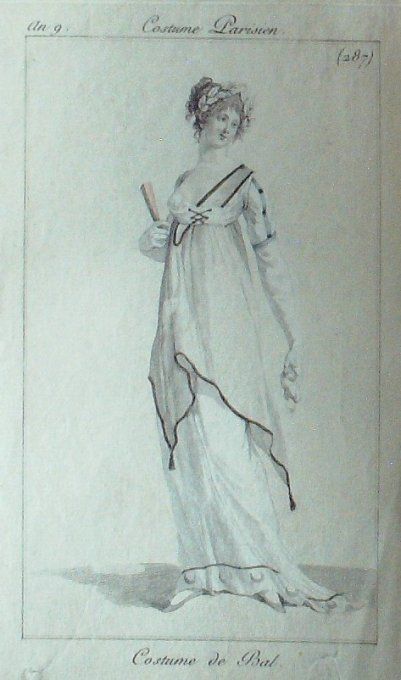 Gravure Mode Costume Parisien 1801 an   9 # 287 (eau forte old Fashion plate