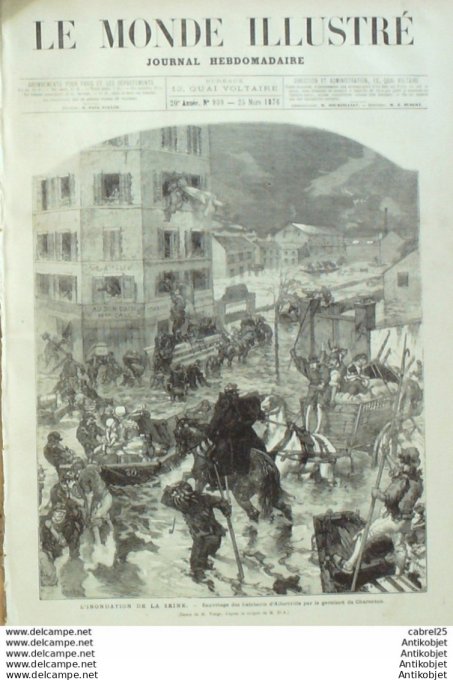 Le Monde illustré 1876 n° 989 Saint Fons (69) Alfortville Vitry Ivry (94) Rouen (76) Inondations