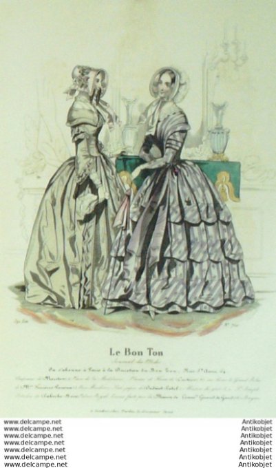 Gravure Mode Le Bon Ton 1843 # 710 (aquarelle old fashion plate)