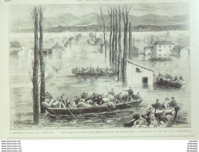 Le Monde illustré 1876 n° 989 Saint Fons (69) Alfortville Vitry Ivry (94) Rouen (76) Inondations