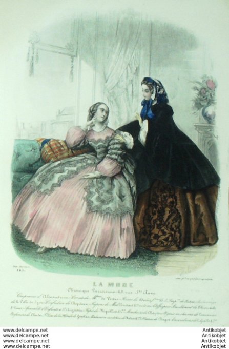 Gravure La mode 1858 #  2 (aquarelle old Fashion plate)
