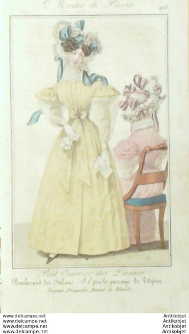 Gravure Mode Courrier des Dames 1825 #  493 (eau forte old Fashion plate)