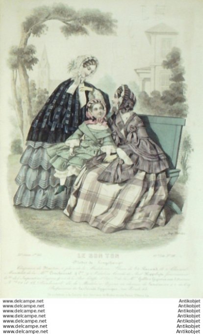 Gravure Mode Le Bon Ton 1853 20 # 26 (aquarelle old fashion plate)