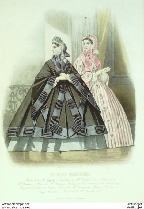 Gravure Les Modes Parisiennes 1861 # 945 Robes Jersey Maison Gagelin