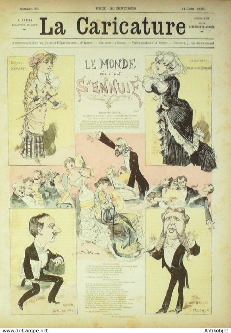 La Caricature 1881 #  76 Le Monde où l'on s'ennuit Edouard Pailleron Bach Trock