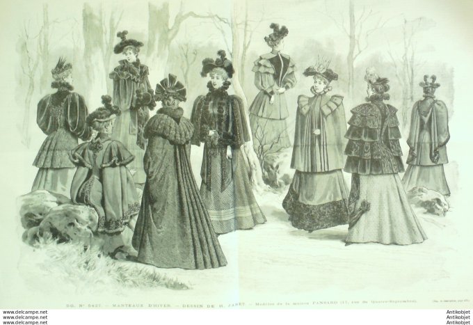 Gravure de mode Revue de la mode Gazette NB (maison Pansard) Manteaux hiver