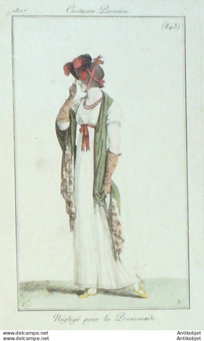 Gravure de mode Costume Parisien 1807 n° 843 Négligé de promenade