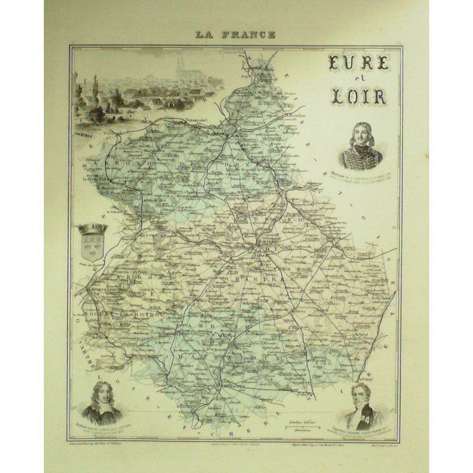 Carte EURE et LOIRE (28) CHARTRES Graveur LECOQ WALTNER BARBIER 1868