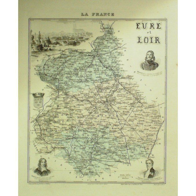 Carte Eure Et Loire (28) Chartres Graveur Lecoq Waltner Barbier 1868