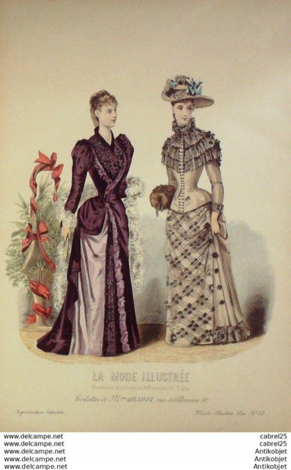 Gravure de mode La Mode illustrée 1890 n°52 (Maison Gradoz)