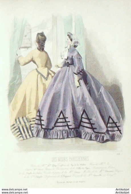 Gravure Les Modes Parisiennes 1863 #1119 Robes d'intérieur Maison Ghys