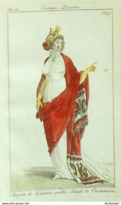 Costume Parisien 1801 an 10 # 339 (eau forte) Schall de Cachemire